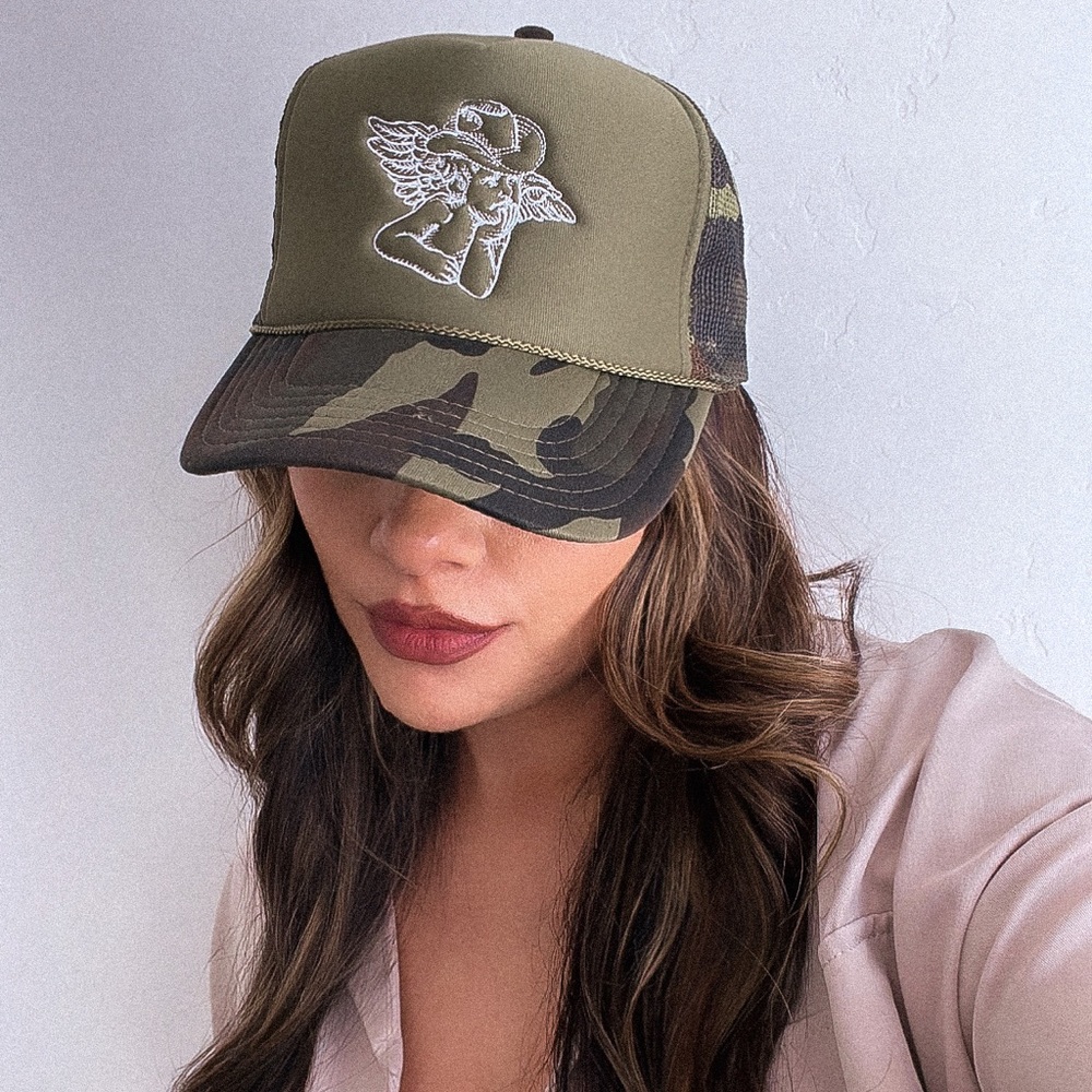 COPY - Cowgirl Angel Embroidered Camo Trucker Hat